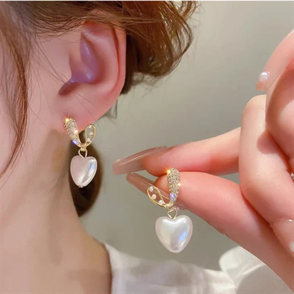 Bling Bunnyeared Heart Korean Earrings