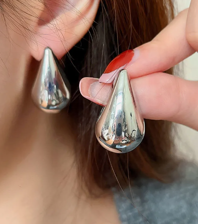 Chunky Silver Teardrop Korean Earring