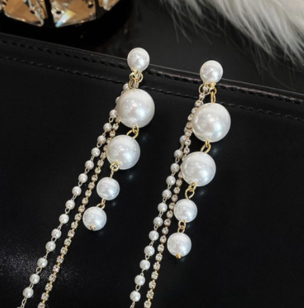 Golden Pearl Drop Hanging Korean Earrings