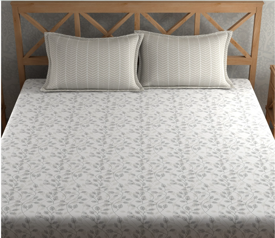 Leaf Pattern Textured  Double Bedsheet With 2 Pillow Covers