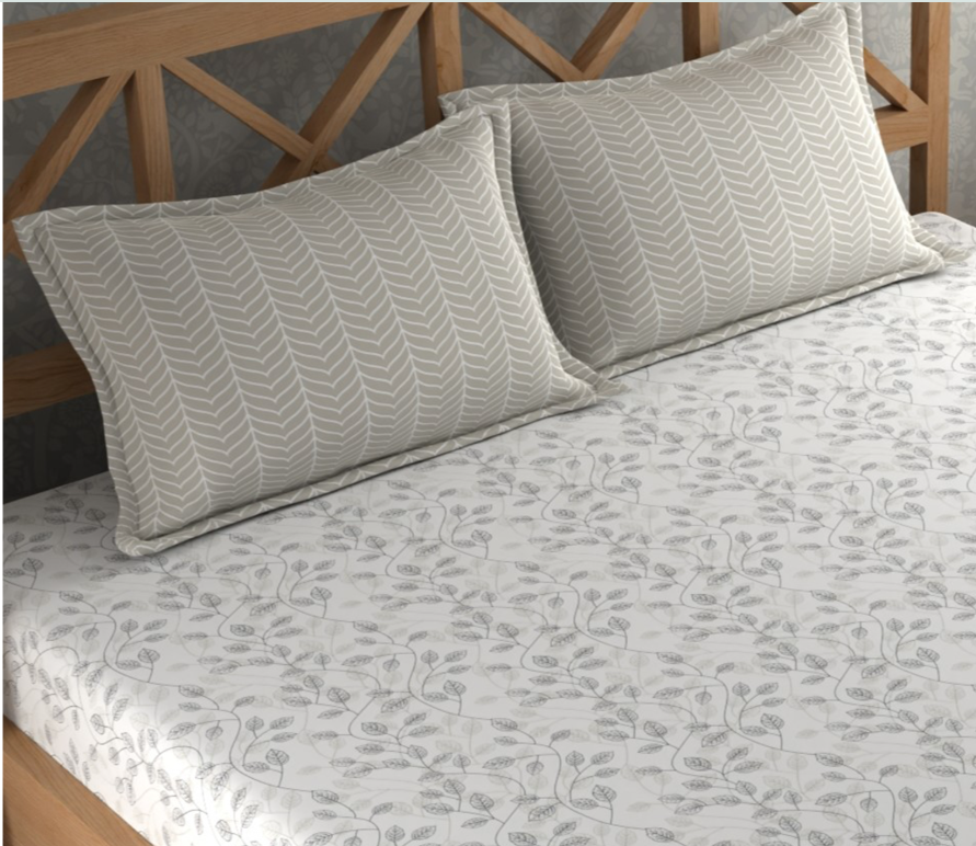 Leaf Pattern Textured  Double Bedsheet With 2 Pillow Covers