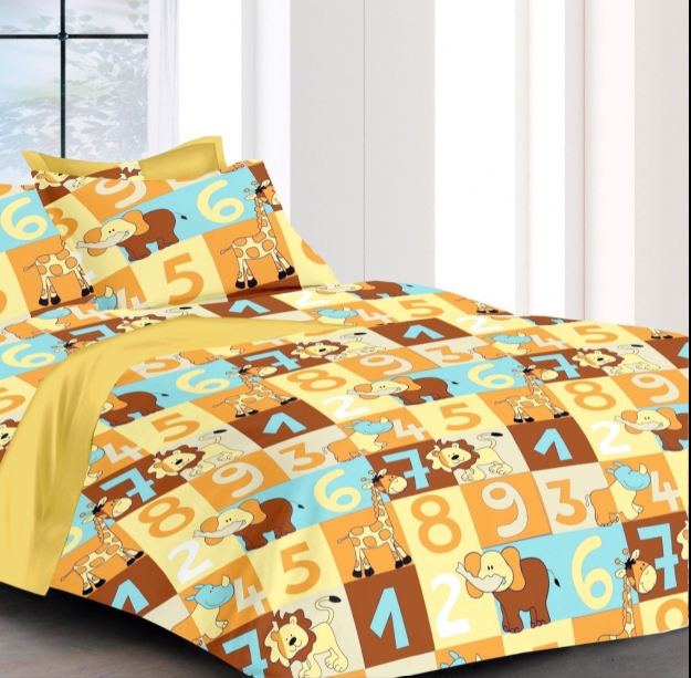 Yellow Giraffe Print Cotton Double Bed Bedsheet with 2 pillow Covers