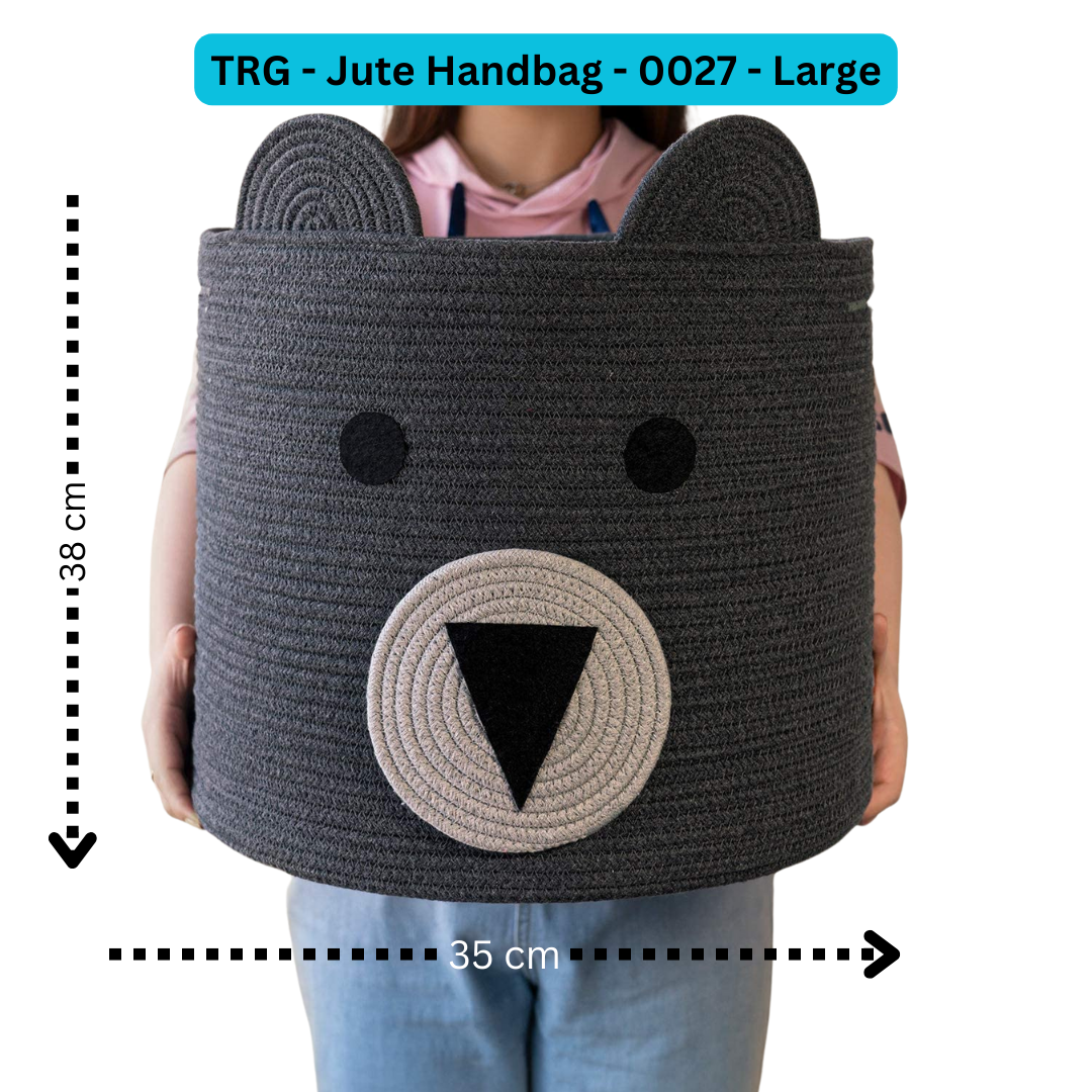 Large Bear Basket, Cotton Rope Basket, Cute Storage, Gray