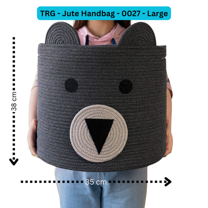 Large Bear Basket, Cotton Rope Basket, Cute Storage, Gray