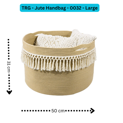 Large Woven Basket Tassel Cotton Rope Storage Basket, 22” x 22” x 14”