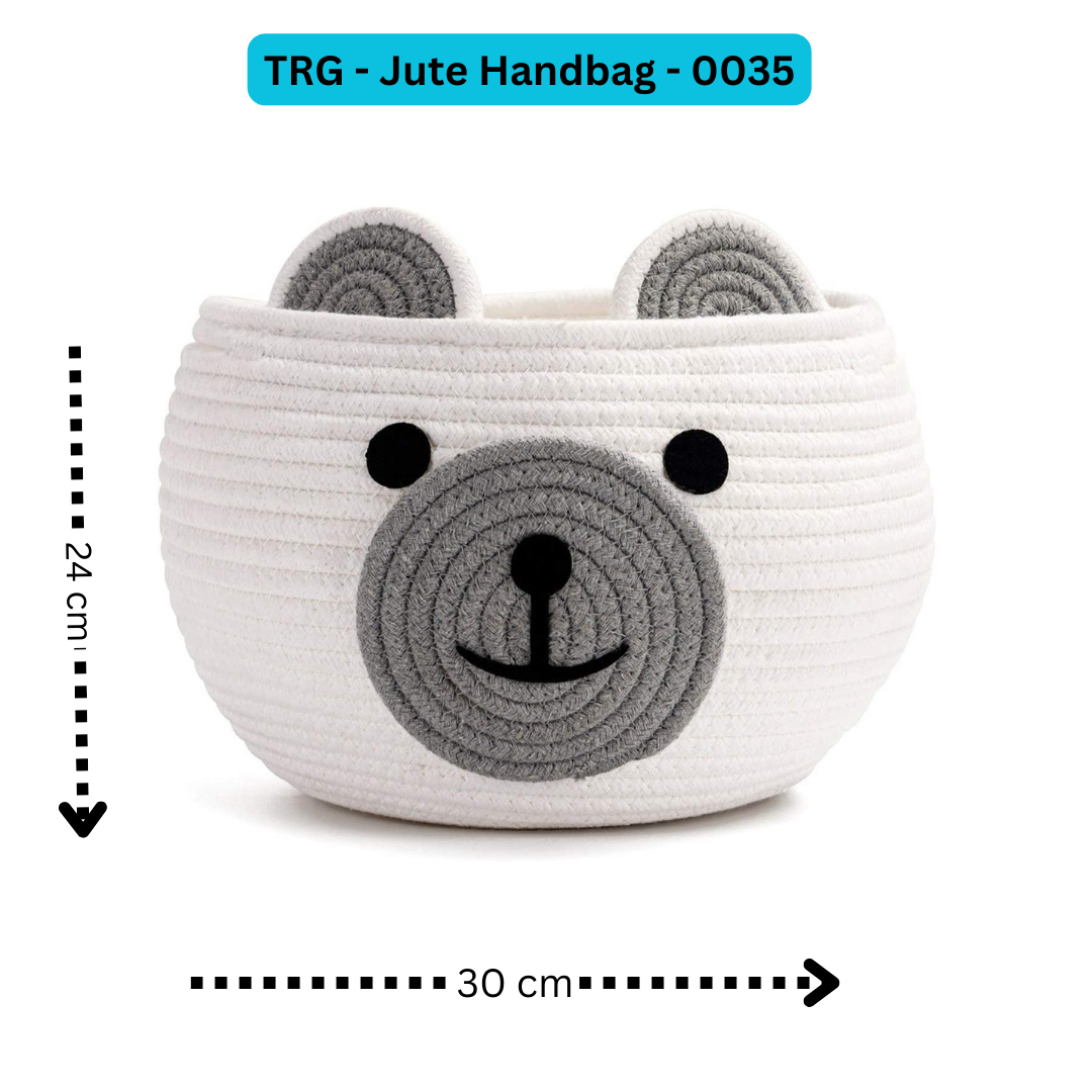 Cute Bear Round Basket - Cotton Rope Baskets in Living Room, White