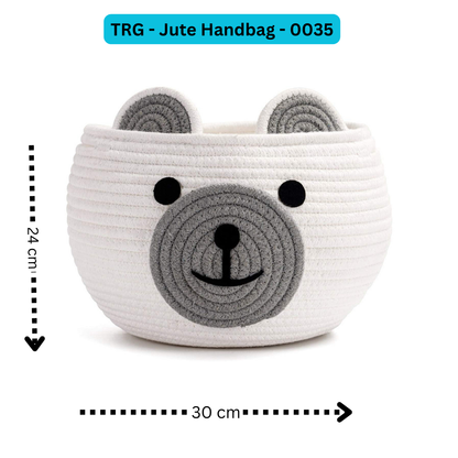 Cute Bear Round Basket - Cotton Rope Baskets in Living Room, White