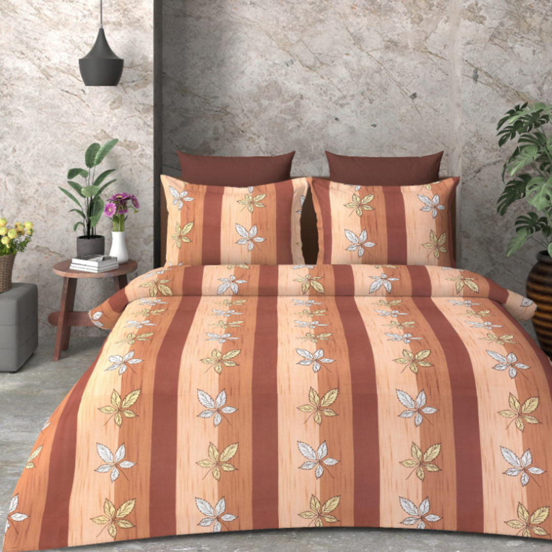 Beautiful Leaf Pattern Cotton Bedsheet with 2 Pillow Covers