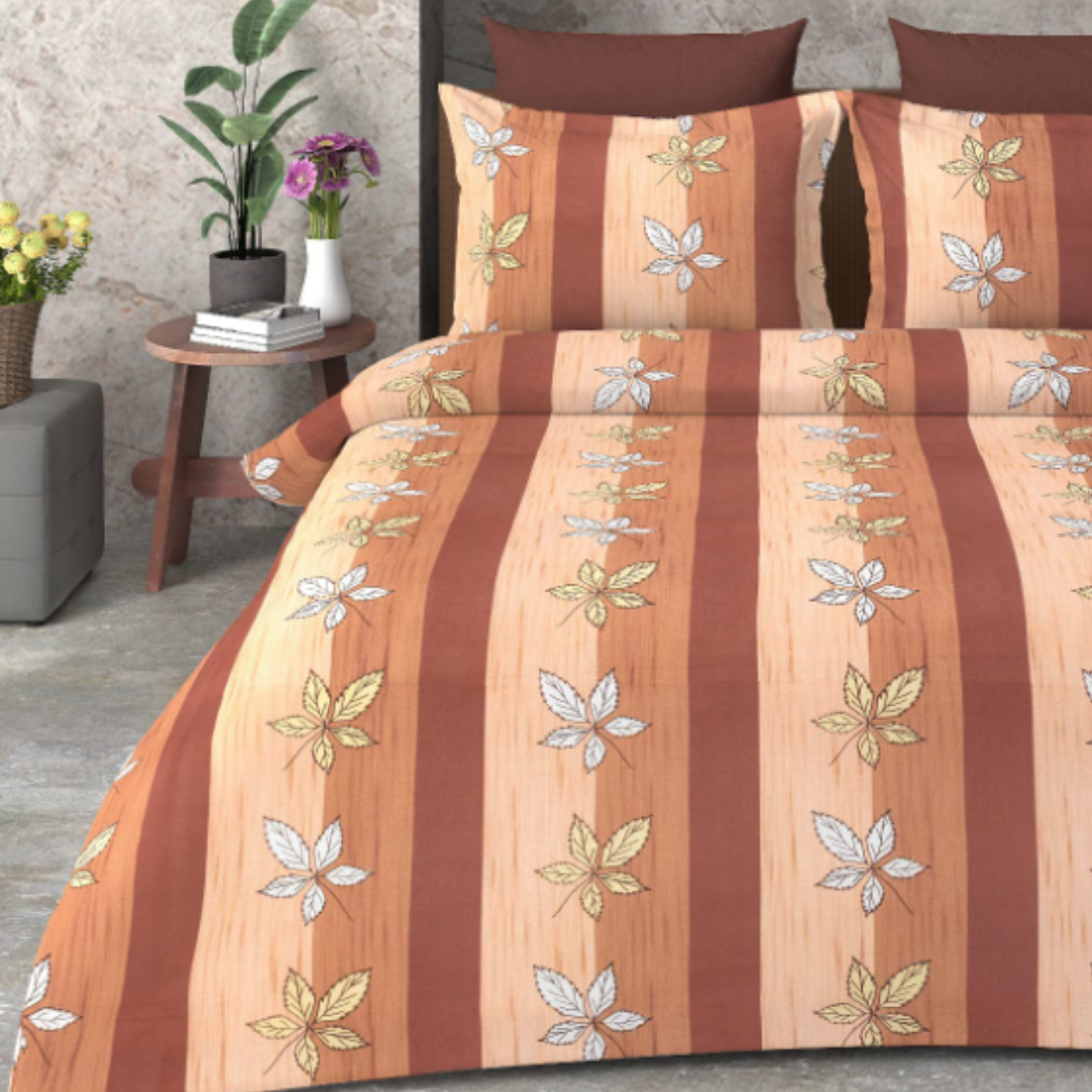 Beautiful Leaf Pattern Cotton Bedsheet with 2 Pillow Covers