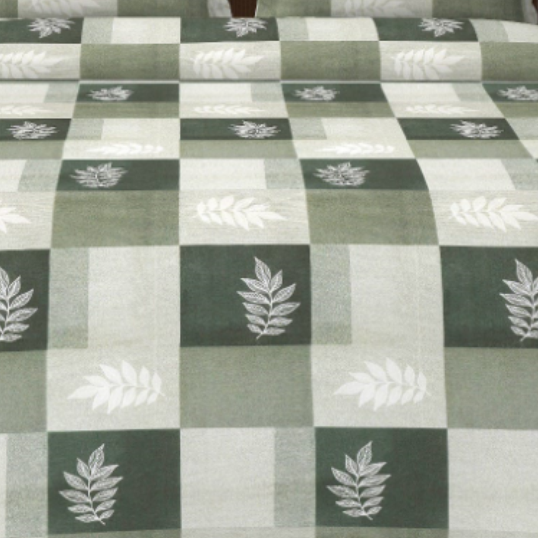 Beautiful Olive Green leaf pattern cotton double bed Bedsheet with 2 pillow covers