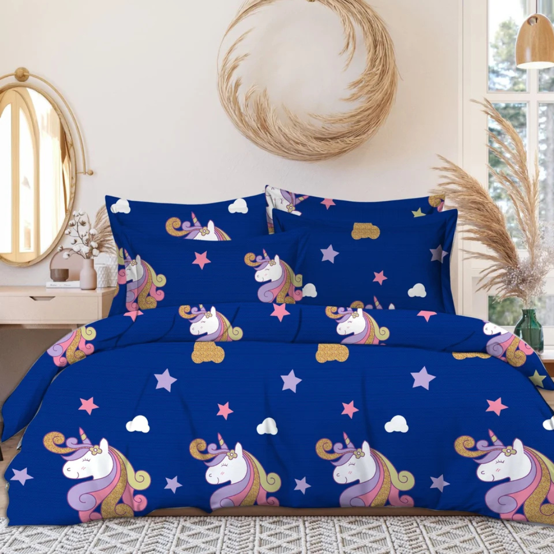 Cute Unicorn Printed Double Bed Sheet(Pack of 1 Bed Sheet, 2 PILOW Cover)