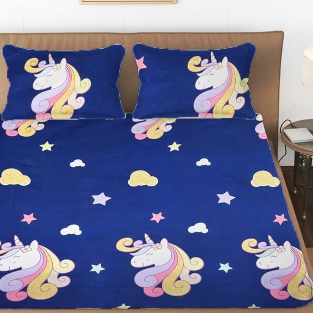 Cute Unicorn Printed Double Bed Sheet(Pack of 1 Bed Sheet, 2 PILOW Cover)