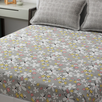 Thumbnail for Grey Floral Cotton Printed Flat Bedsheet Double Bed With 2 Pillow Covers