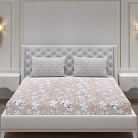 Thumbnail for Light Grey Floral Print Double Bedsheet with 2 Coordinate Pillow Covers