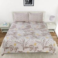 Thumbnail for Taupe Grey Leaves  King Size Bedsheets with 2 Large Pillow Covers