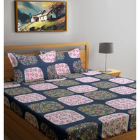 Thumbnail for Multicolor Geometric Cotton Blend  Fitted (Elastic) Double Bedsheet with 2 Pillow Covers