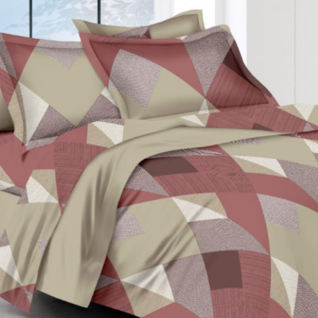 Geometric Print Cotton Double Bed BedSheet Set with 2 pillow covers