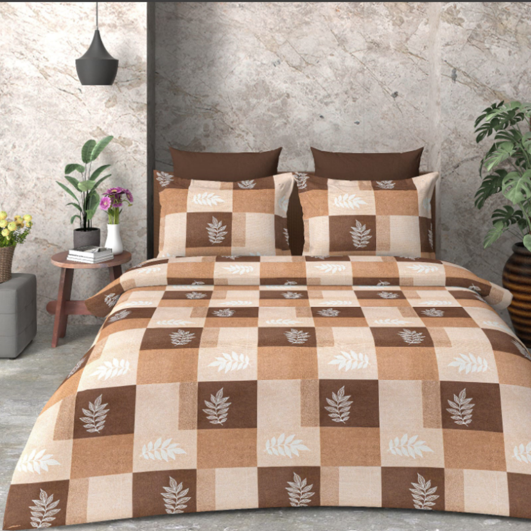 Elegant Leaf Pattern Double Bed Bedsheet with 2 pillow covers