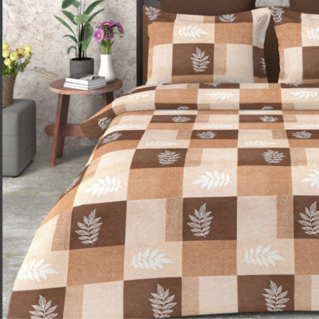 Elegant Leaf Pattern Double Bed Bedsheet with 2 pillow covers