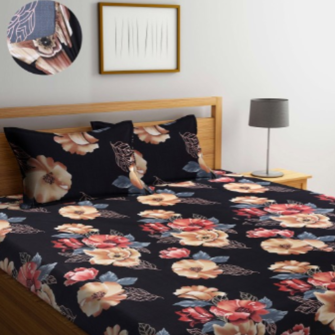 Beautiful Floral Print King-Size Bedsheet with 2 Pillow Covers