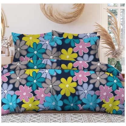 3D- Flower Cotton Feel Floral Bedsheet with 2 Pillow Cover