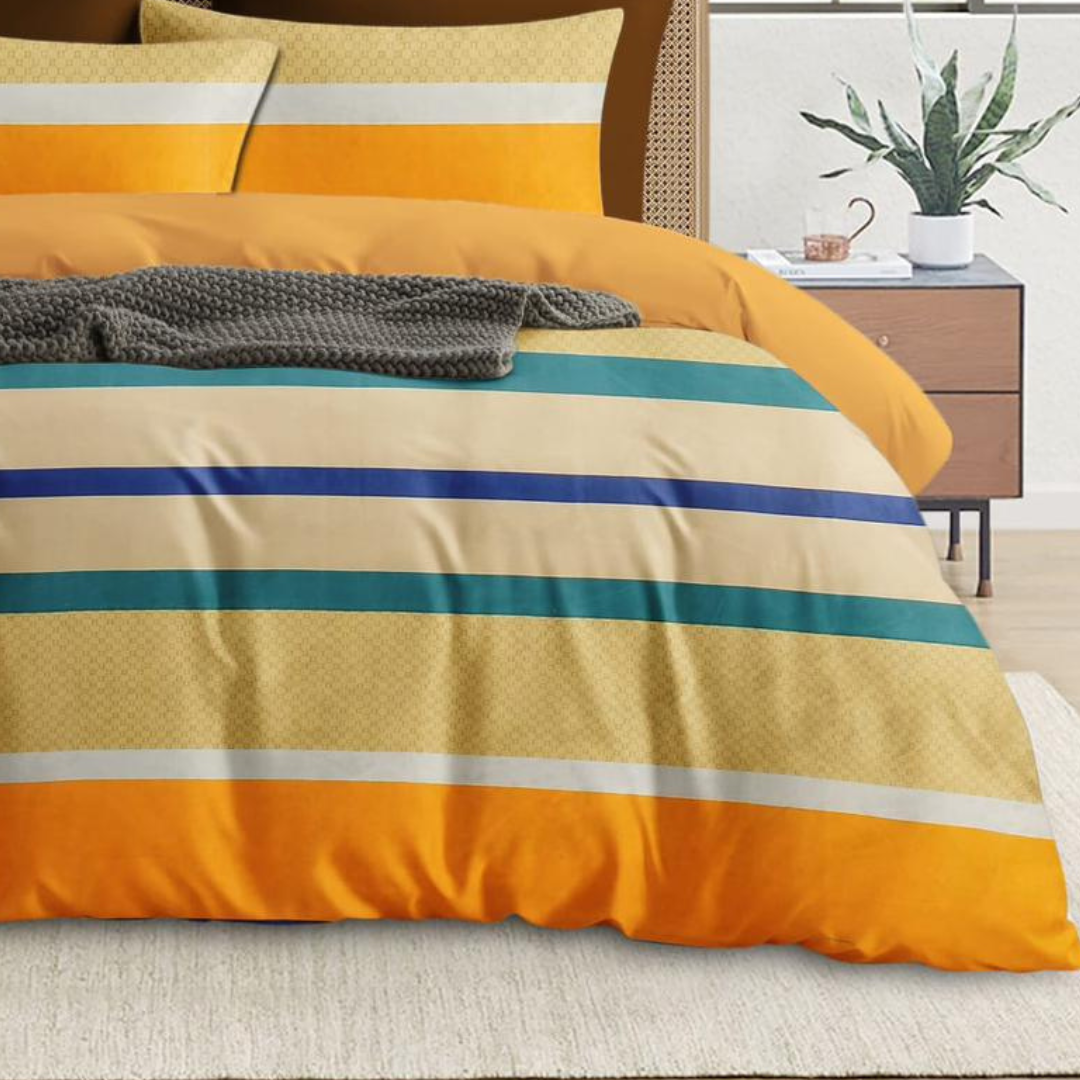 Cotton King Abstract Fitted (Elastic) Bedsheet  (Pack of 1, Yellow) with 2 pillow cover