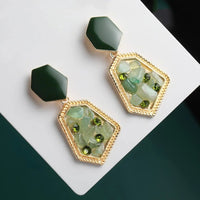 Thumbnail for Geometric Green Stone Drop Earrings