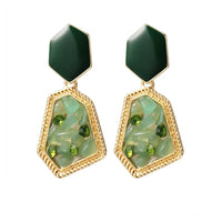 Thumbnail for Geometric Green Stone Drop Earrings