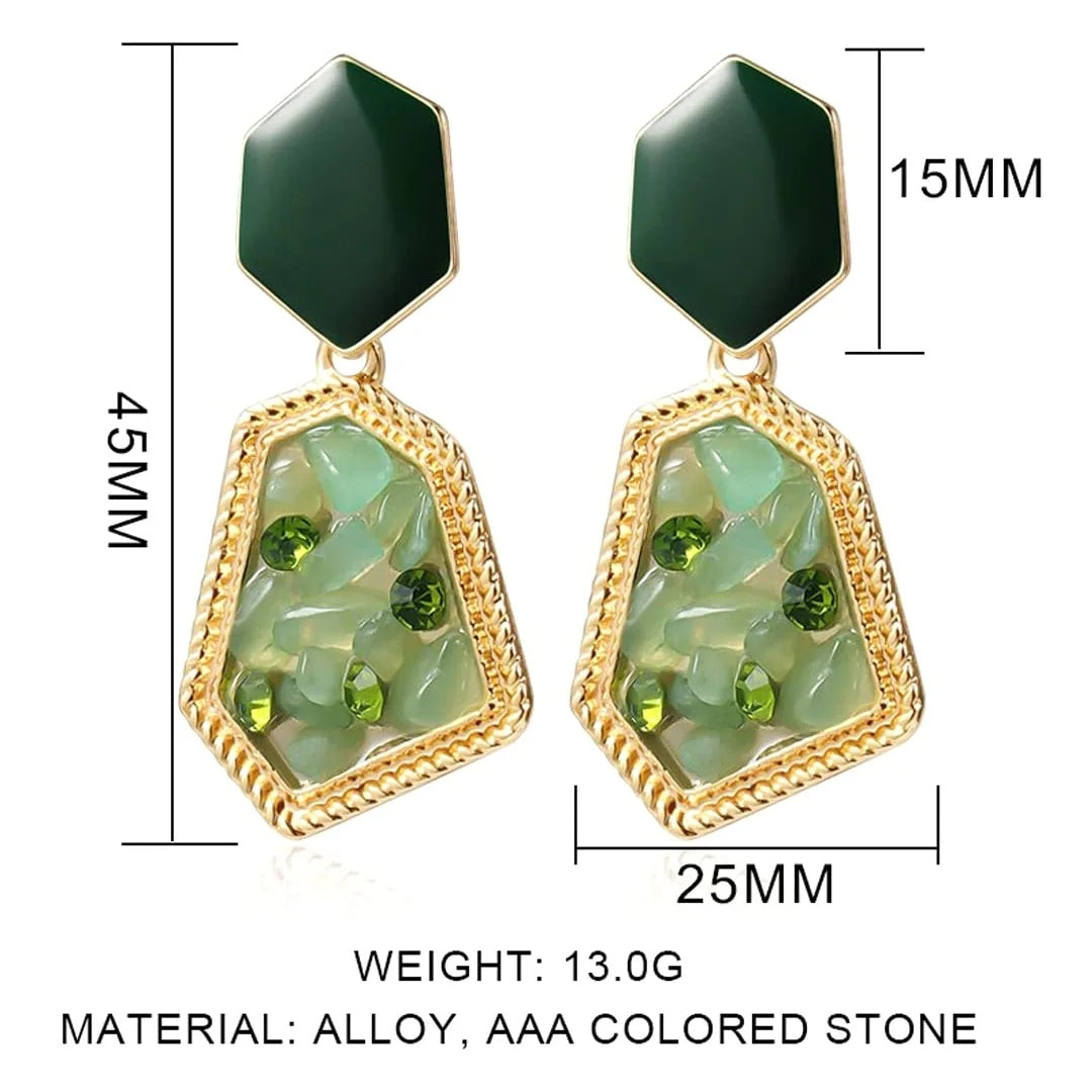 Geometric Green Stone Drop Earrings