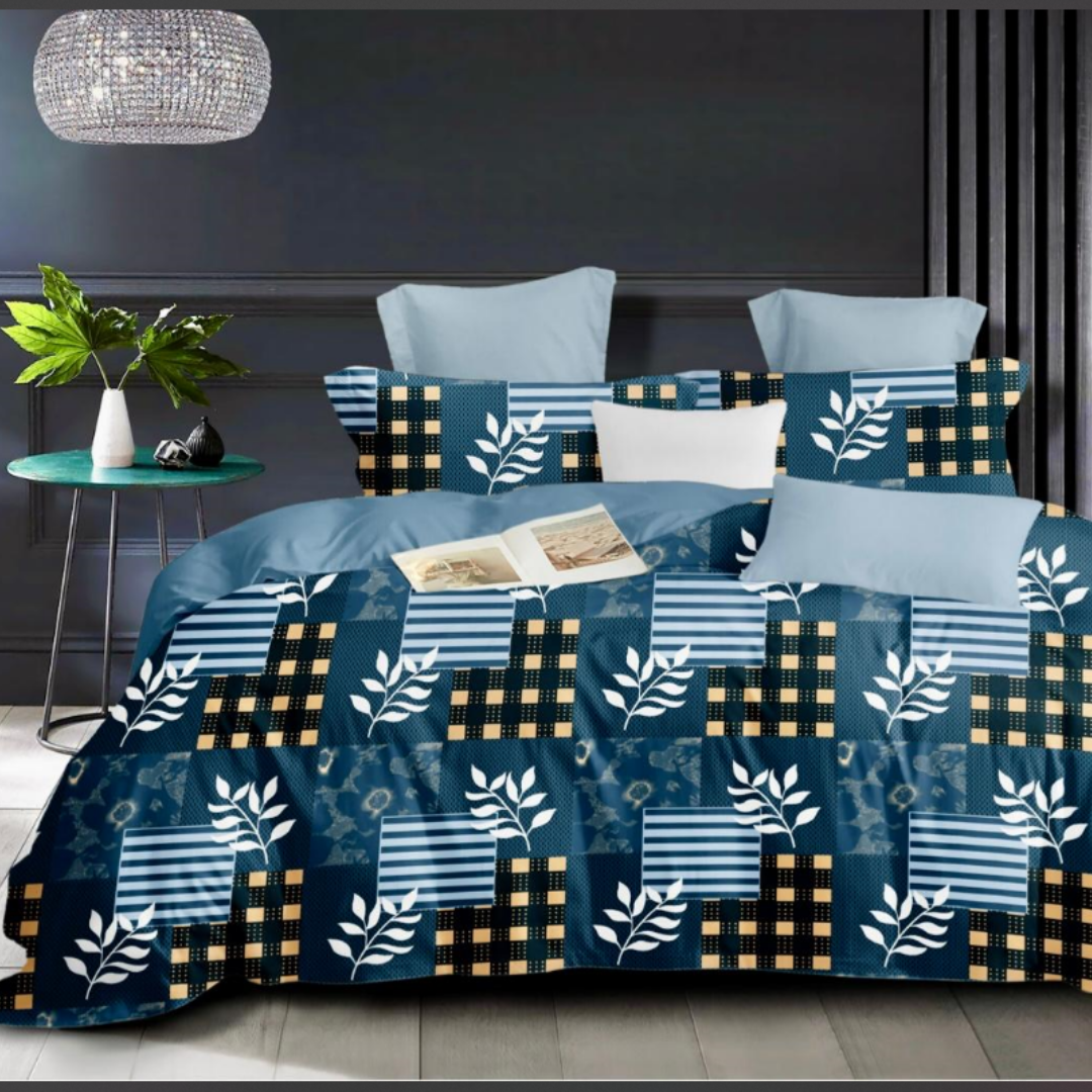 Most Trending Blue Leaf cotton Double Bed Bedsheet with 2 Pillow Covers