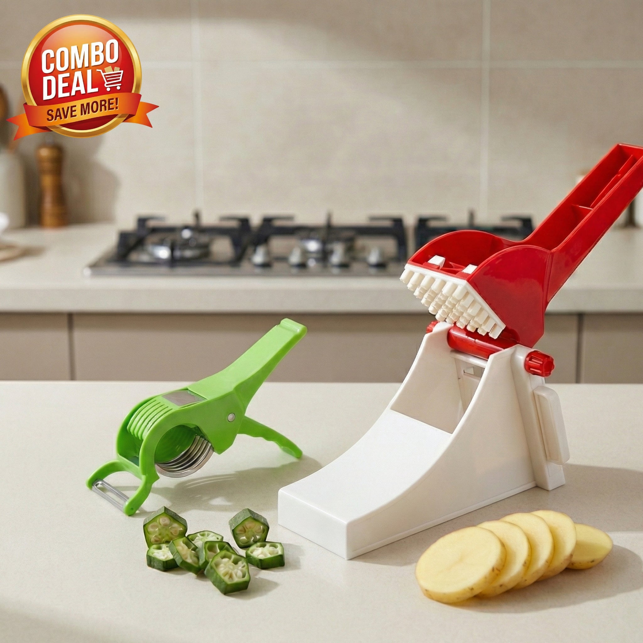 Veg Cutter & Potato Chipser Combo | Fast Kitchen Slicing Set – UtilityMall