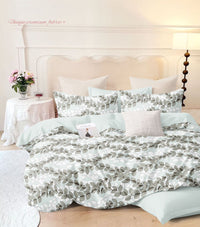 Thumbnail for Queen Size White Leaf Print Double Bed Premium Bedsheet