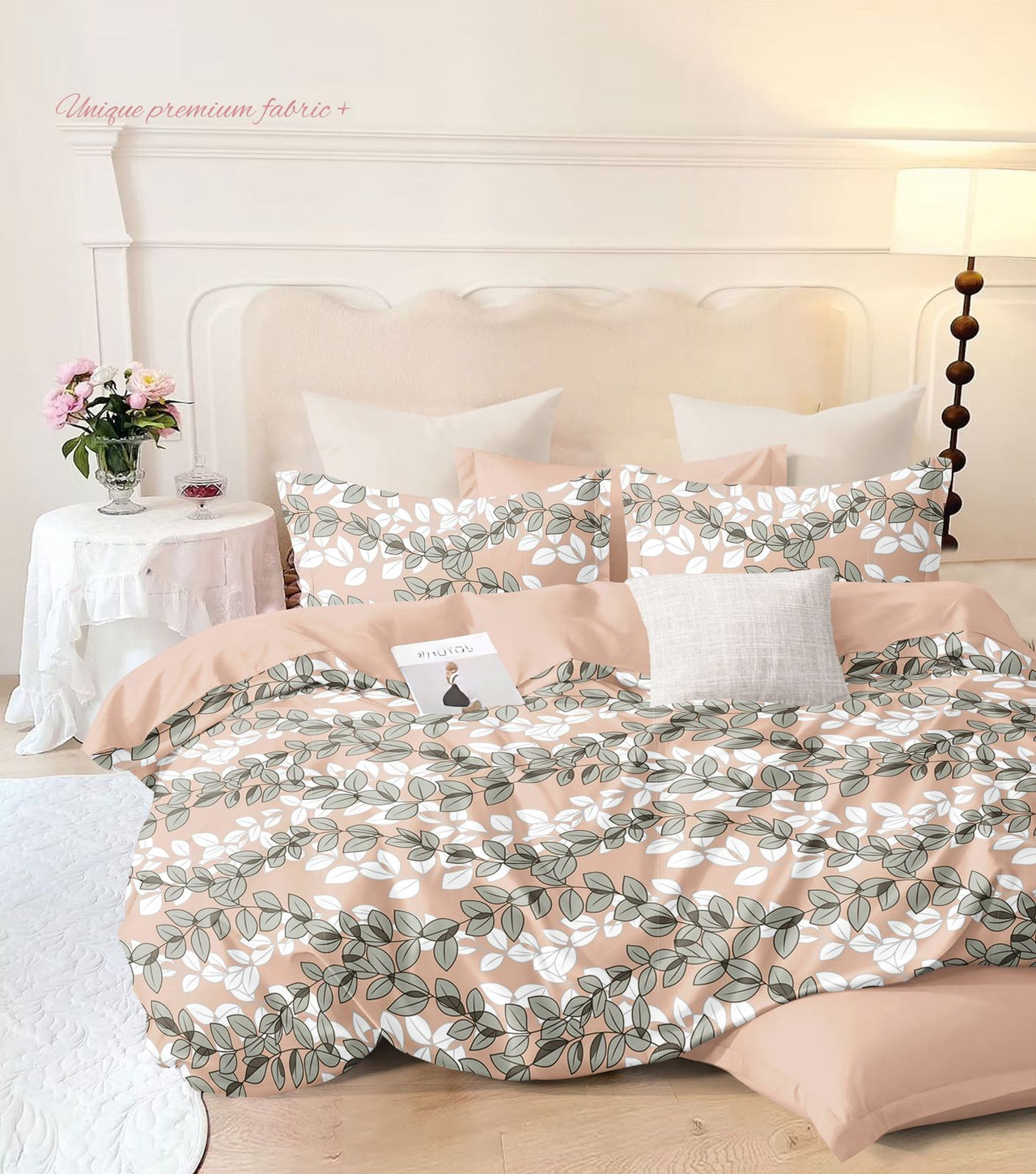 Queen Size Leaf Printed Double Bed Premium Bedsheet