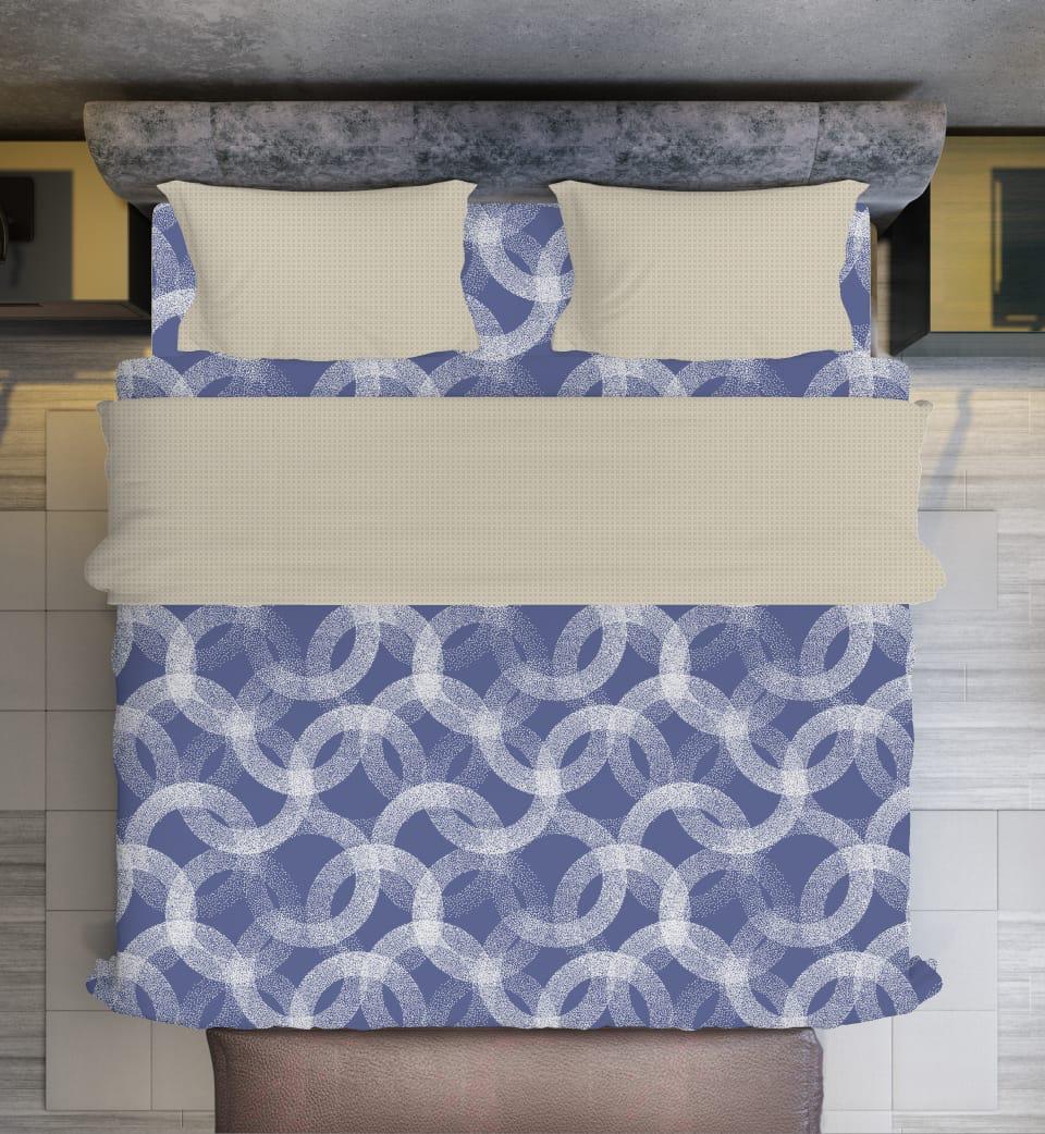 Blue Damask Blue Check King Size Double Bed Elastic Fitted Premium Bedsheet