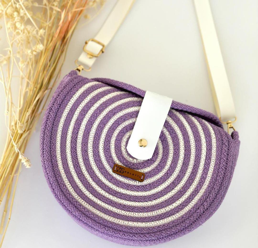 Ethnic Style Cotton Woven Tote Bag (Purple)