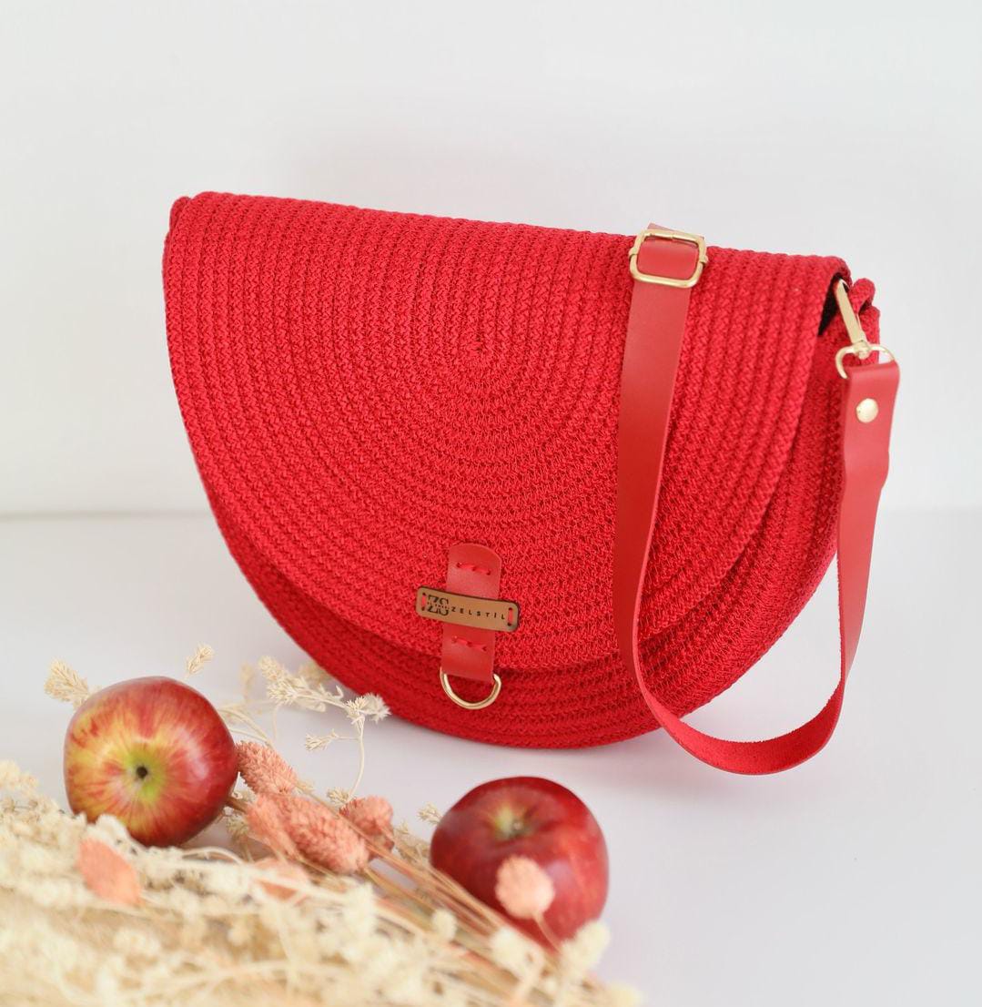 Ethnic Style Cotton Woven Tote Bag (Red)