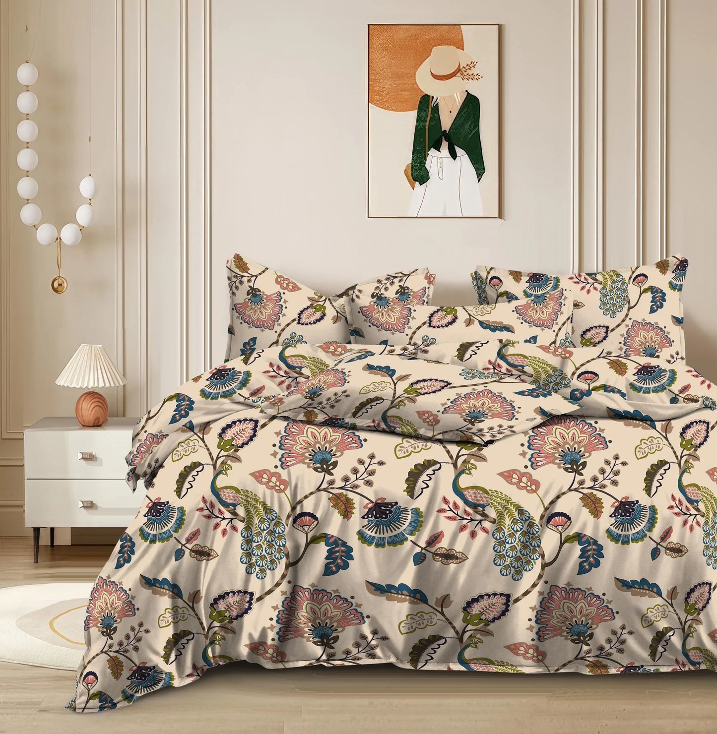 100% Cotton Mor Vatika Design Floral Printed King Size Bedhseet With Two Pillow Cover(100 X 108 In, Yellow)