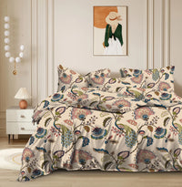 Thumbnail for 100% Cotton Mor Vatika Design Floral Printed King Size Bedhseet With Two Pillow Cover(100 X 108 In, Yellow)