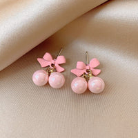 Thumbnail for Korean Style Pink Cherry Bow Earrings – Cute & Trendy Kawaii Aesthetic Jewelry for Girls