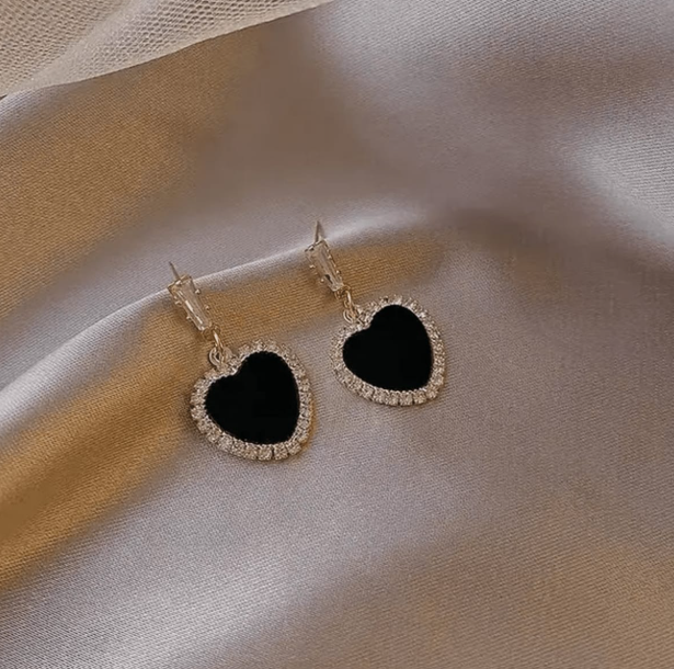 Black Colour Heart Shape Korean Earrings