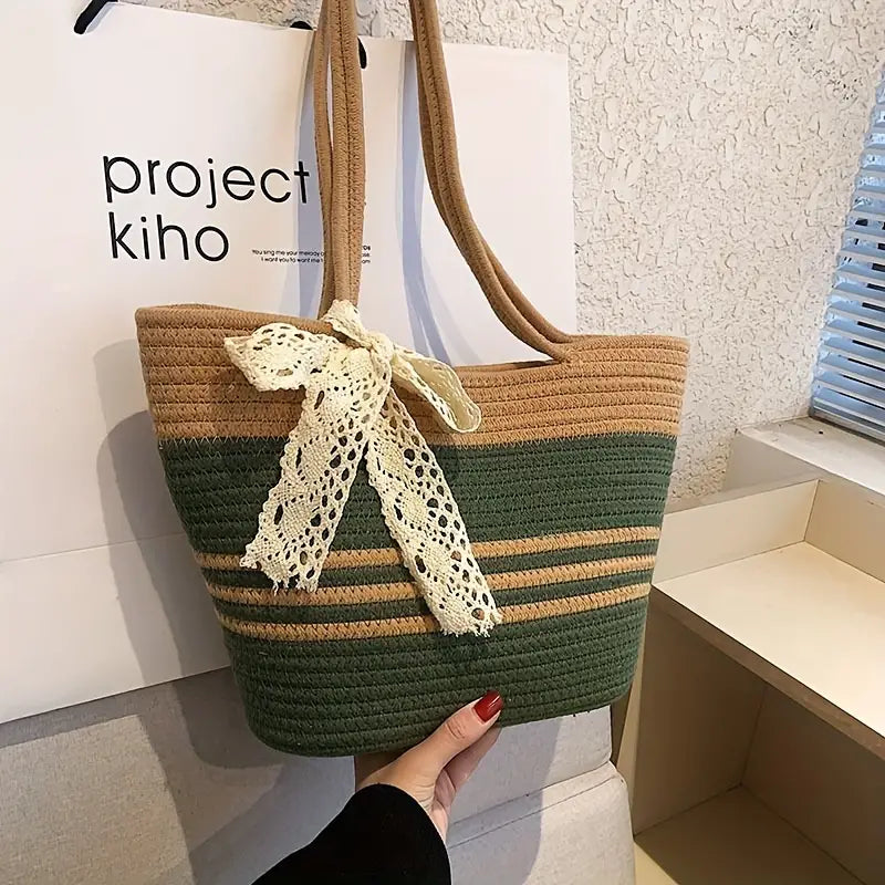 Ethnic Style Boho Striped Woven Tote Bag