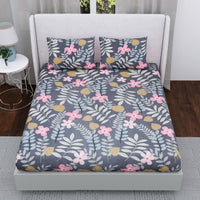 Thumbnail for Floral Print Double King Size Elastic Fitted Premium BedSheet with 2 Pillow Covers