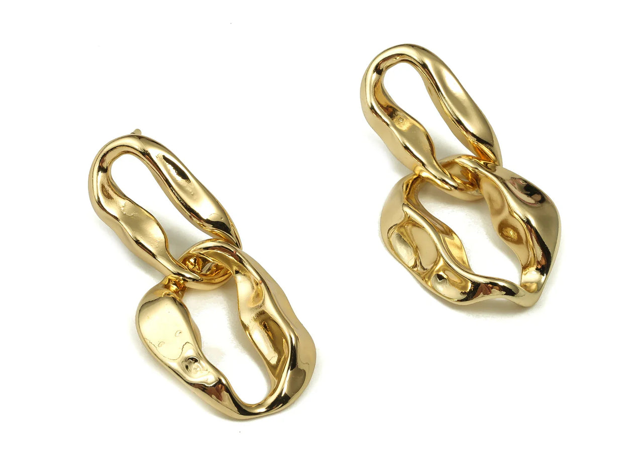 Gold Textured Chain Link Drop Earrings