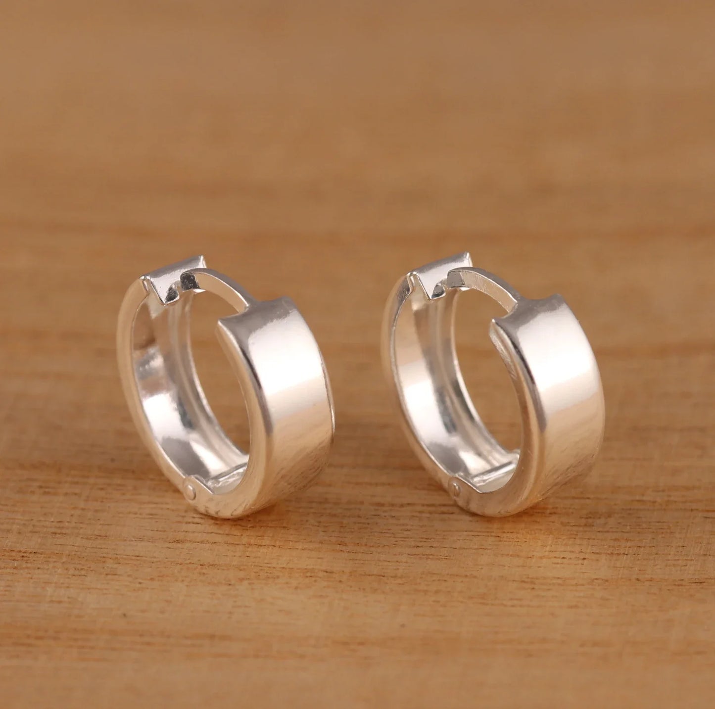 Silver Huggie Hoop Earrings for Men