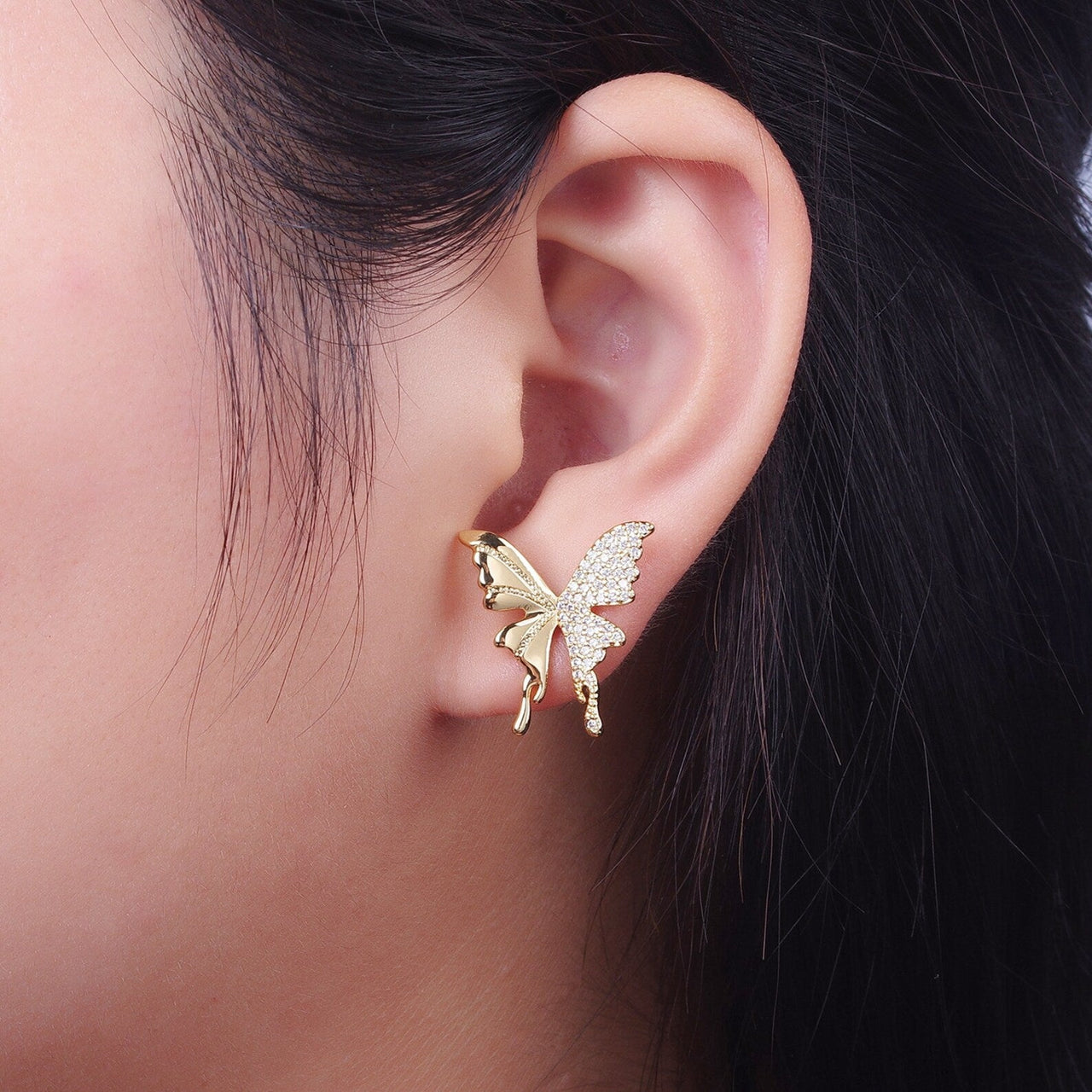 White Color Double Butterfly Korean Earrings