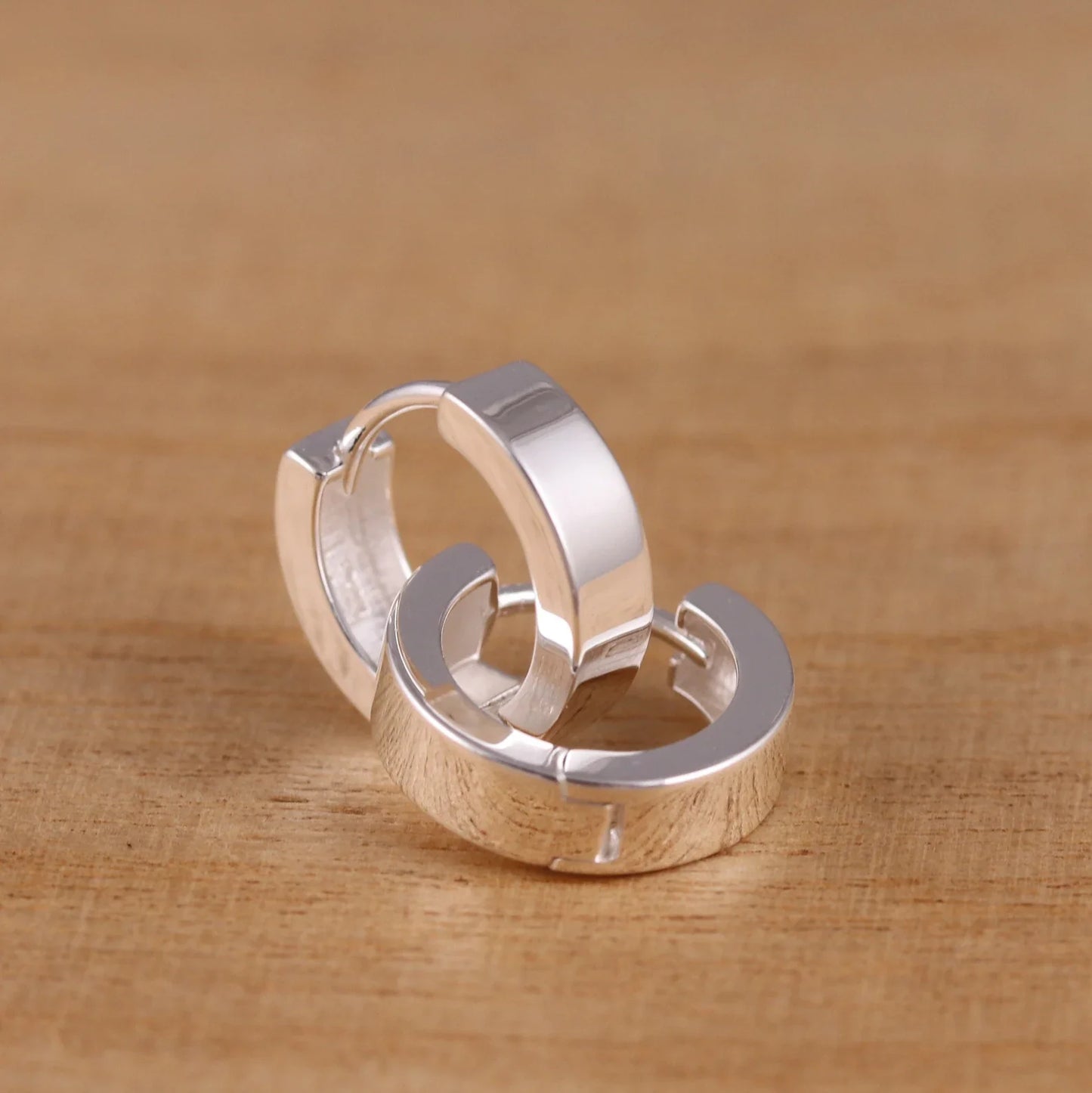 Silver Huggie Hoop Earrings for Men