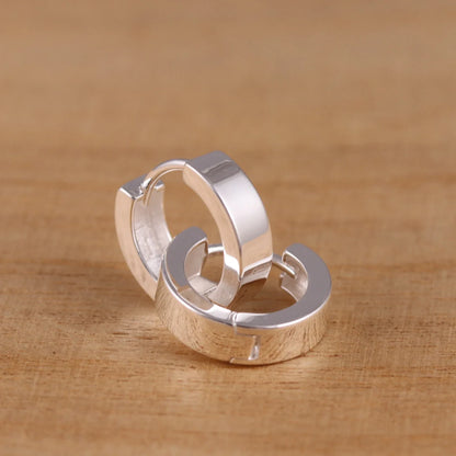 Silver Huggie Hoop Earrings for Men