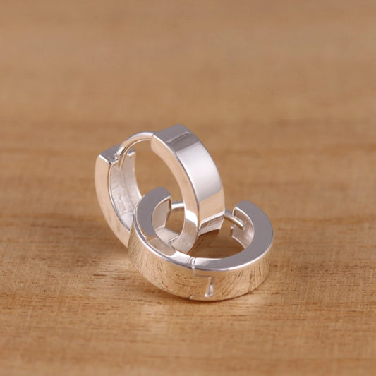 Silver Huggie Hoop Earrings for Men