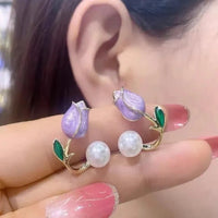 Thumbnail for Korean Style Flower pearl Ear studs For Women (Red Colour)