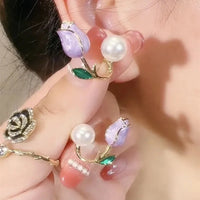 Thumbnail for Korean Style Flower pearl Ear studs For Women (Red Colour)